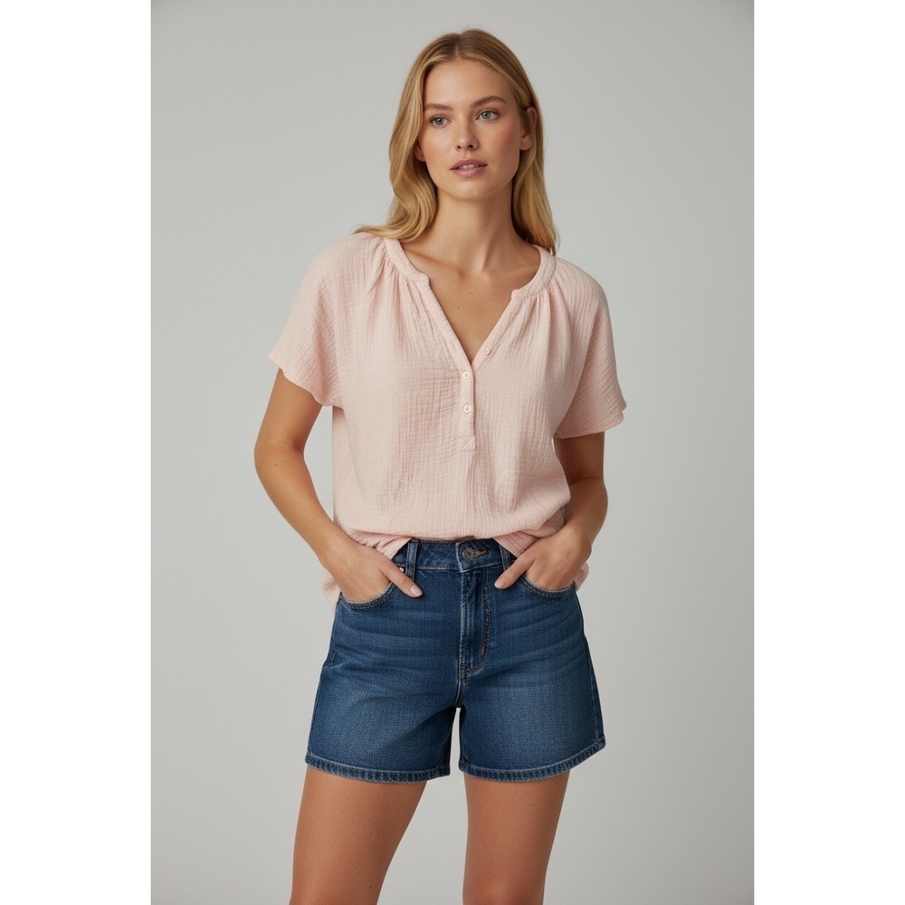 YFB Young Fabulous & Broke Blush Pink Cotton Gauze Henley Top Size Small Boho